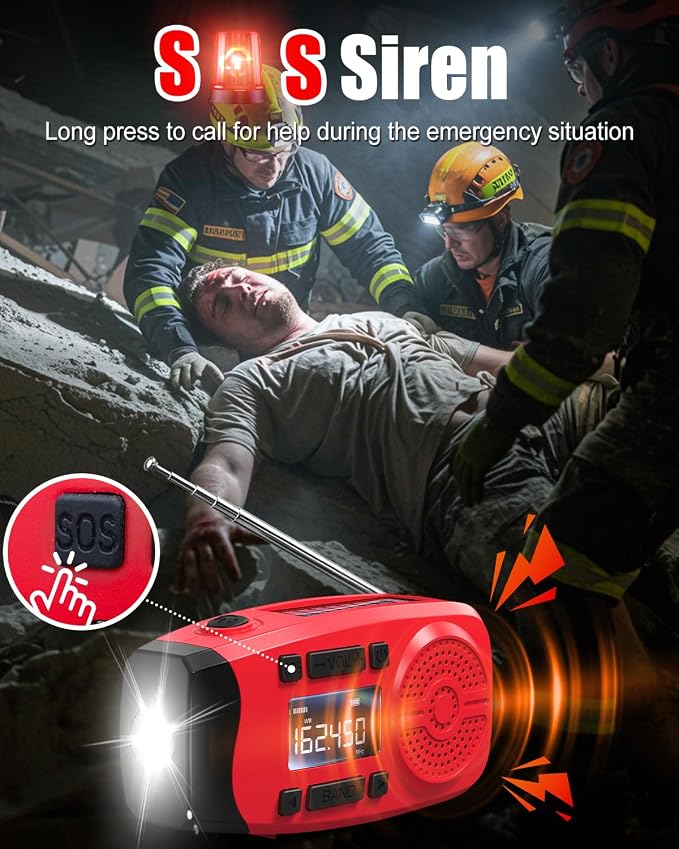 Runningsnail Emergency Weather Radio, 7400mWh Hand Crank Emergency Radio - Image 5