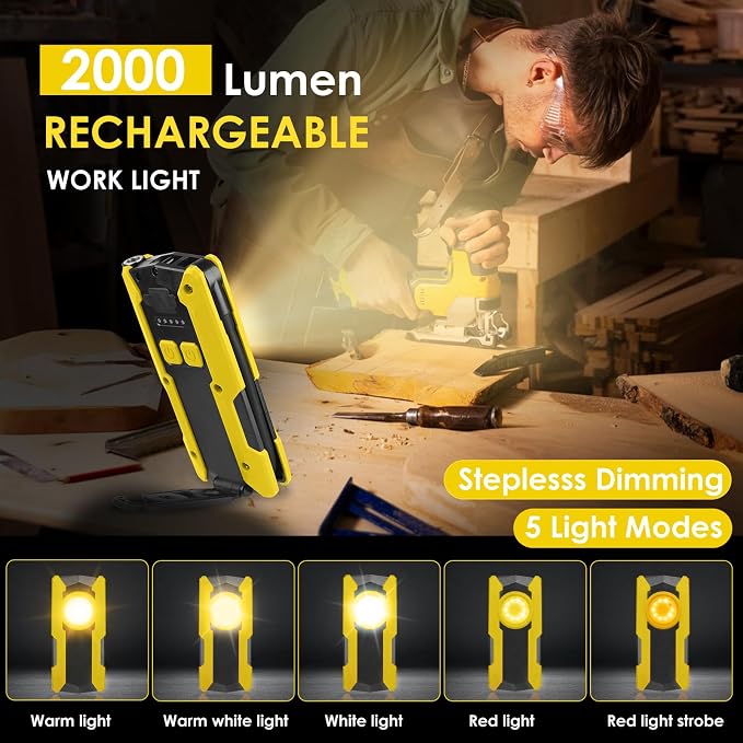 Rechargeable LED Work Light, OTYTY 40W 2000LM Magnetic Work Light Battery - Image 3