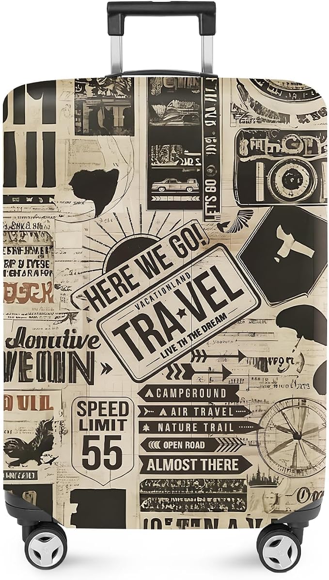 ANNA QUEEN Vintage Travel Collage Luggage Cover, Retro Suitcase Protector by ANNAQUEEN