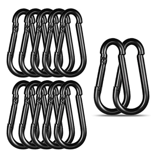 Black Carabiner, Heavy Duty Galvanized Steel Spring Snap Hook Carabiner Clips by High-PQ