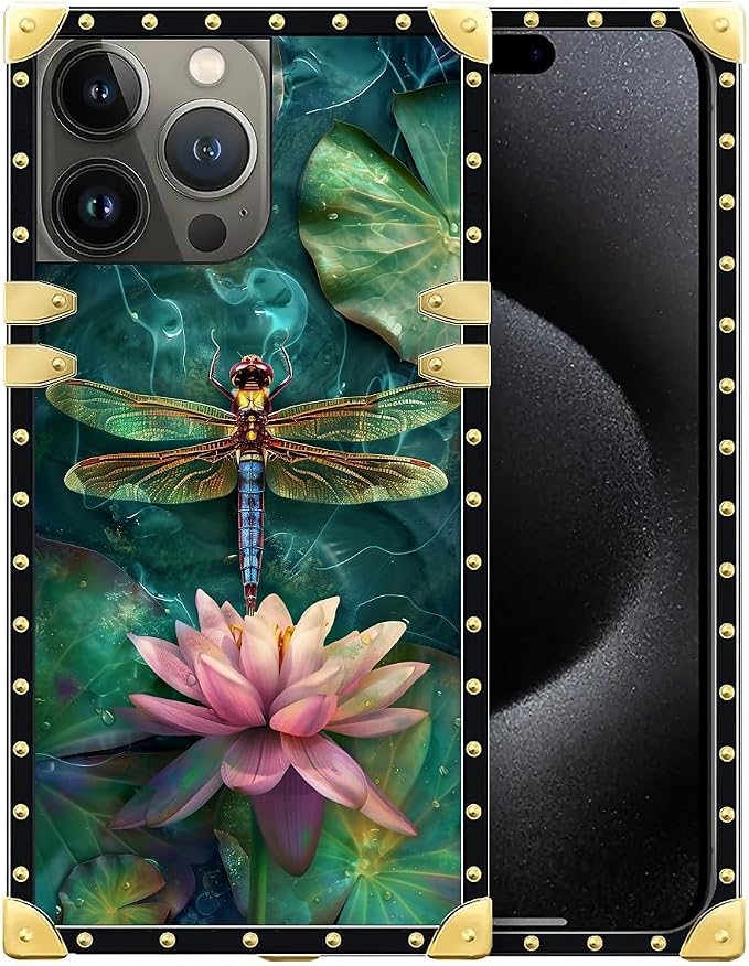 Compatible with iPhone 16 Pro Max Case, Colourful Dragonfly Pink Lily Pads by Unknown
