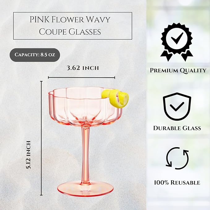 Khen Shatterproof Acrylic Flower Wavy Art Deco Martini, Champagne & Cocktail - Image 3