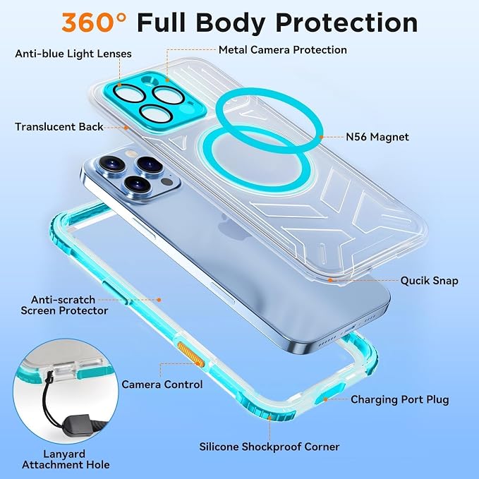 WIFORT for iPhone 16 Pro Waterproof Case, Fit for Magsafe Full Body Magnetic - Image 6