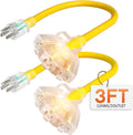 3 ft 12 Gauge Heavy Duty 3 Outlet Extension Cord Splitter by Deeklify