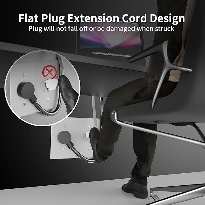 HUANCHAIN 14 Gauge 10 FT Flat Plug Extension Cord Black Indoor Outdoor - Image 5