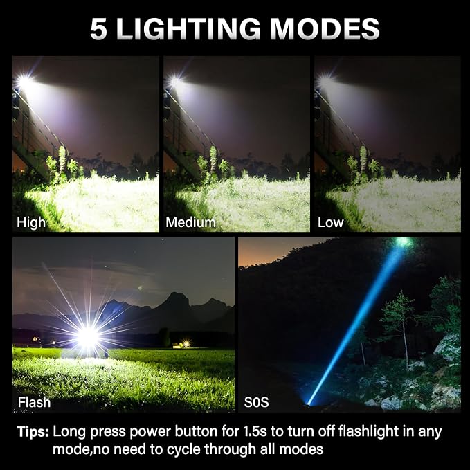 AKNEAR Rechargeable LED Flashlight 99000 High Lumens, Super Bright Flashlights - Image 5