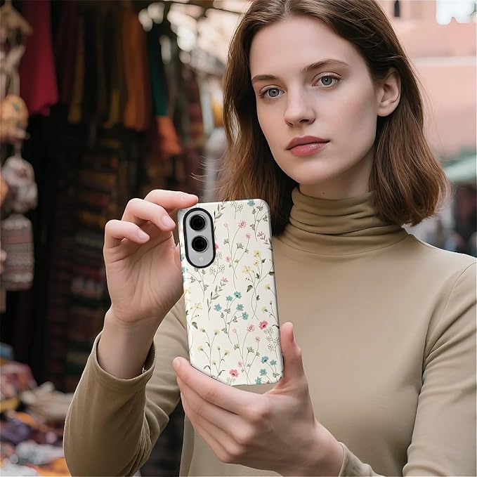 for Samsung Galaxy S25 Edge Case, HL2 Beige Flower Branch Hybrid 2 Layer Hard - Image 5