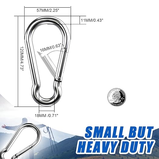 Large Carabiner Clip Hooks, 304 Stainless Steel Spring Snap Hook Fits Camping - Image 3