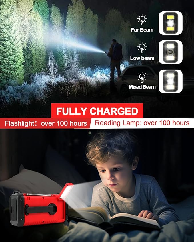 Emergency Crank Radio, 20000mAh / 74000mWh Solar Hand Crank Weather Radio - Image 5