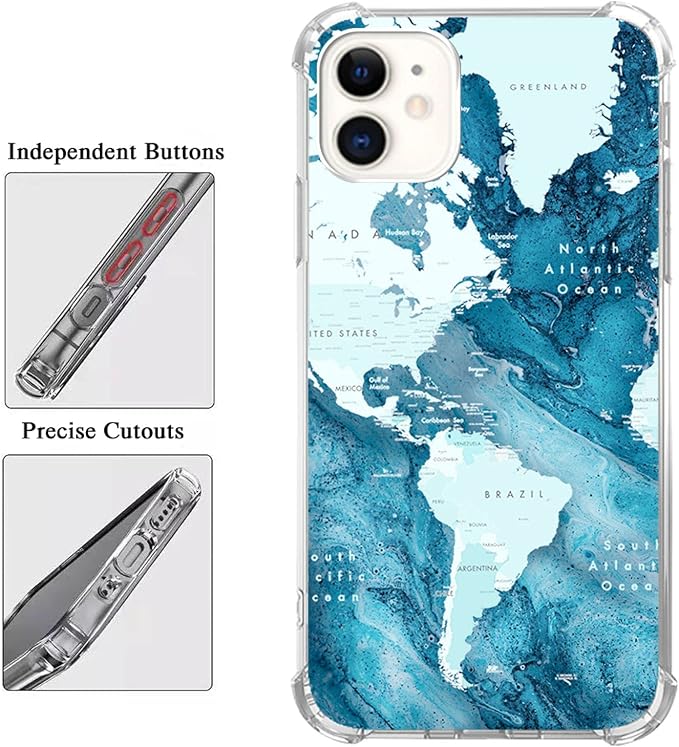Aesthetic Blue World Map Case for iPhone 11 - Image 3