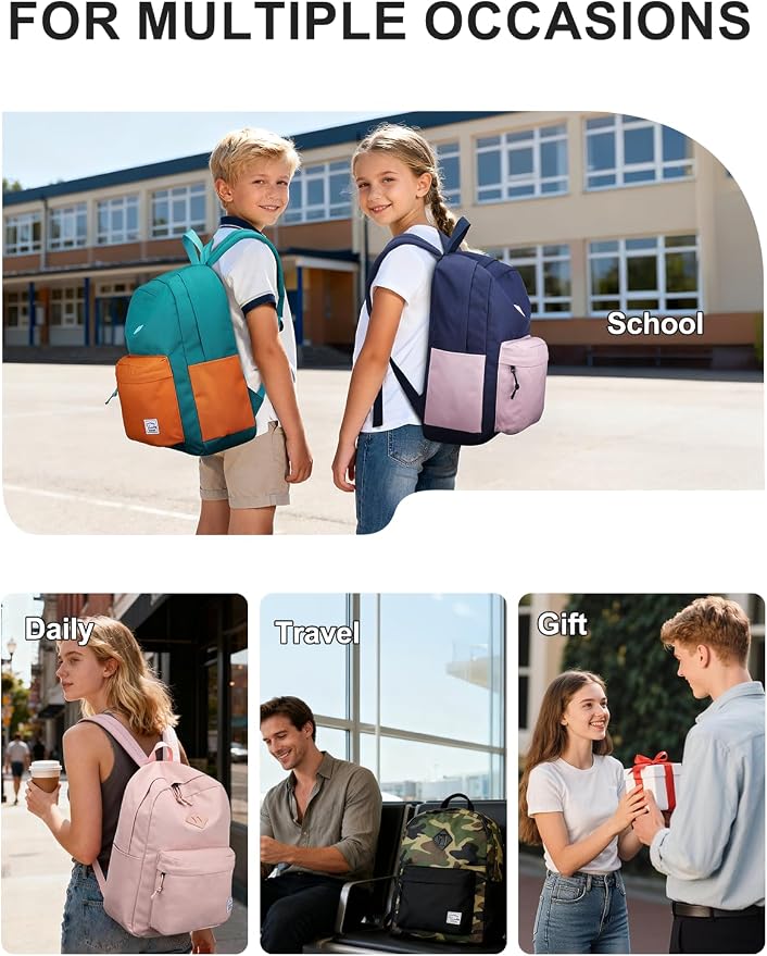 VASCHY Lightweight Backpack for School, Water Resistant Classic Bookbag - Image 7