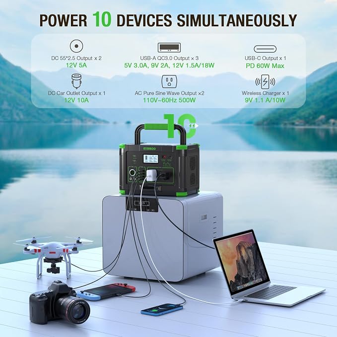 500W Solar Generator with 100W Foldable Solar Panel, Portable Power Station - Image 7