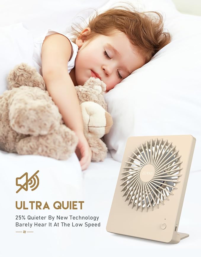 Zuvas Desk Fan Battery Operated Fan Rechargeable 180°Tilt Folding Personal Fan - Image 2
