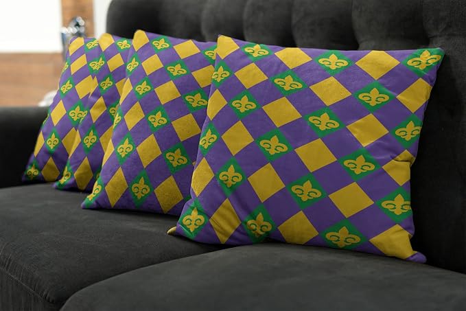 Ambesonne New Orleans Throw Pillow Cushion Case Pack of 4, Mardi Gras Themed - Image 6