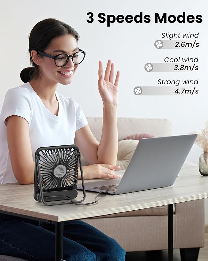 Koonie USB Desk Fan, Strong Wind Ultra Quiet Small Personal Fan - Image 6
