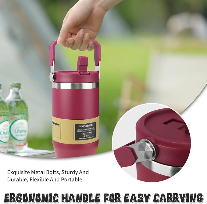 30oz Flip Straw Insulated Water Bottle - Image 4