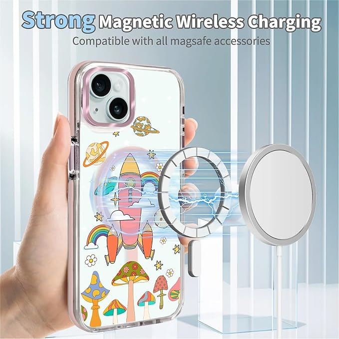 Case for iPhone 13/14, Spaceship Mushroom Phone Case Design，for Women Girls - Image 4
