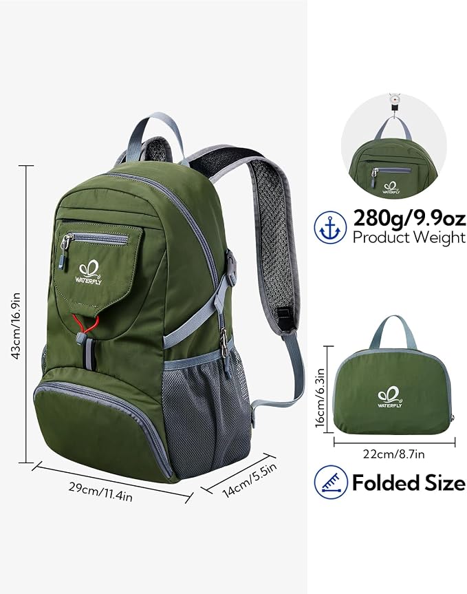 WATERFLY Small Lightweight Packable Backpack: 20l Ultra Light Foldable Travel - Image 3