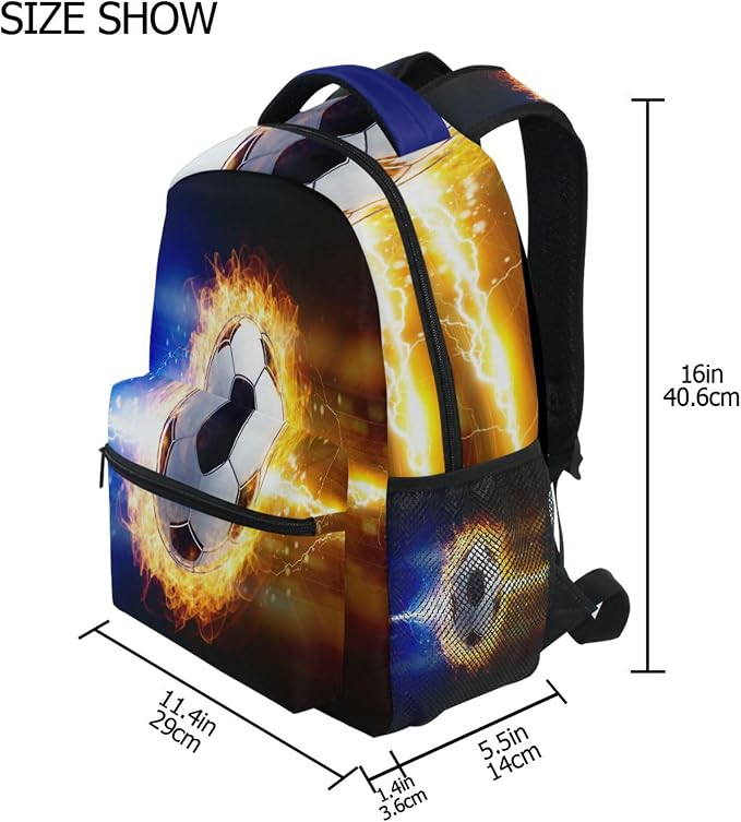 Wamika Soccer Ball Kids Backpack Football Lightning Spark Thunder Boys School - Image 2