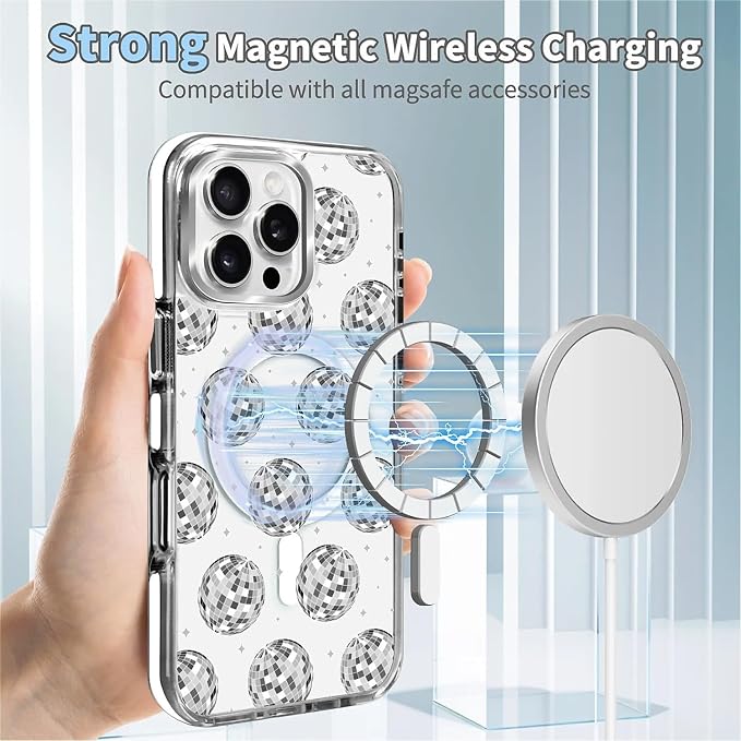 Case for iPhone 16 Pro Max, Disco Ball Grayish White Phone Case Design，for - Image 4