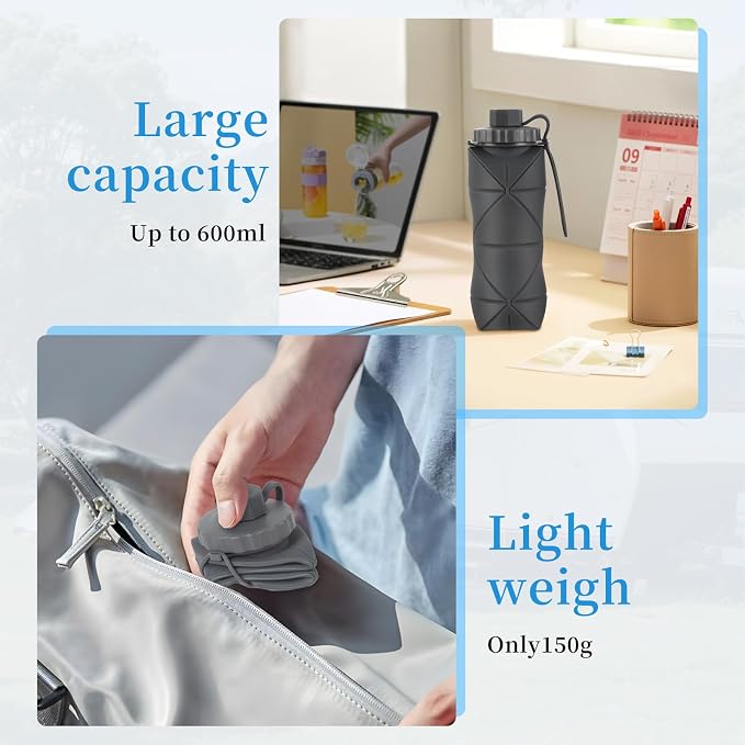 YCT Collapsible Silicone Travel Water Bottle 20oz, Reuseable Leakproof BPA Free - Image 4