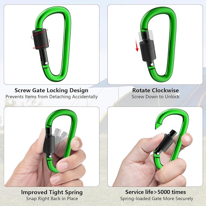 sprookber 3" Locking Carabiners | Keychain Carbineers D Ring Key Clip Spring - Image 3