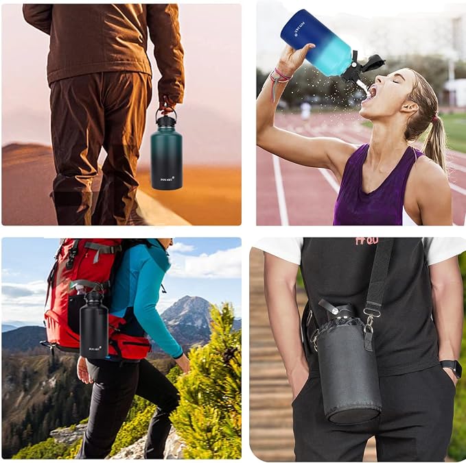 Water Bottle Insulated 32oz 40oz 64oz 128oz Straw Lid Spout Lid & 3 Lids - Image 7