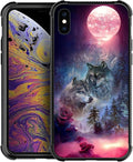 for iPhone X/Xs Case, Star Two Wolfs Howling Pattern Graphic Design Girl Boy by FKBRCL4U