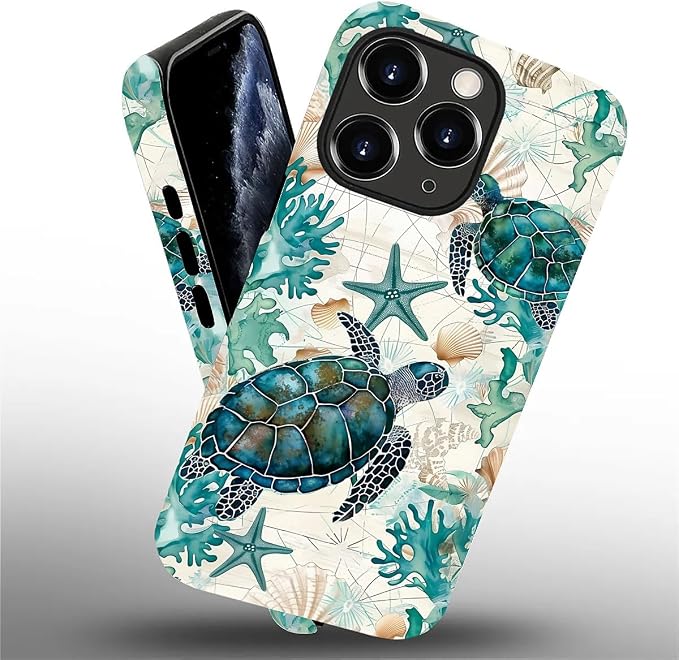 for iPhone 15 Pro Max Case, HH2 Ocean Sea Turtle Nautical Map Hybrid 2 Layer - Image 2