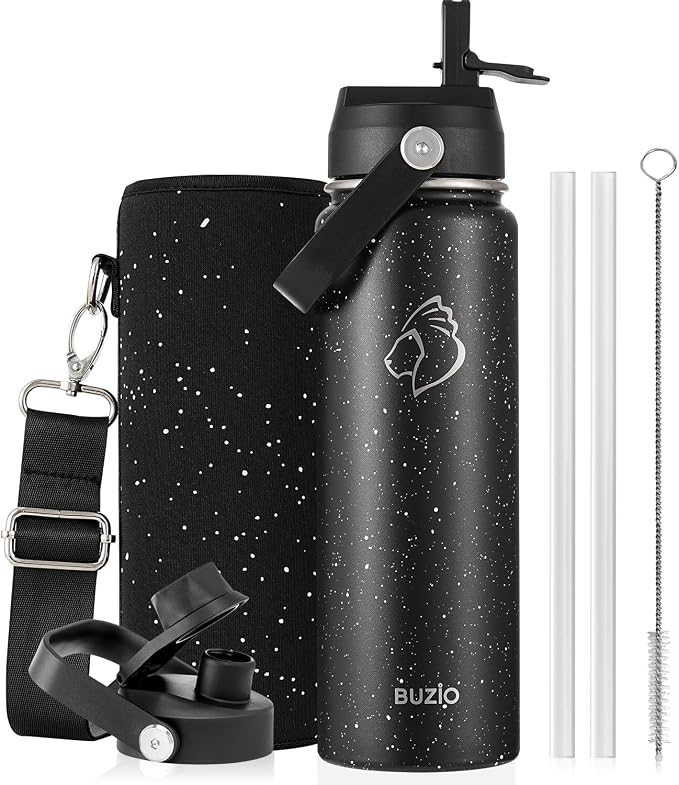 BUZIO 24 oz Insulated Water Bottle, Stainless Steel Wide Mouth Water Flask by BUZIO