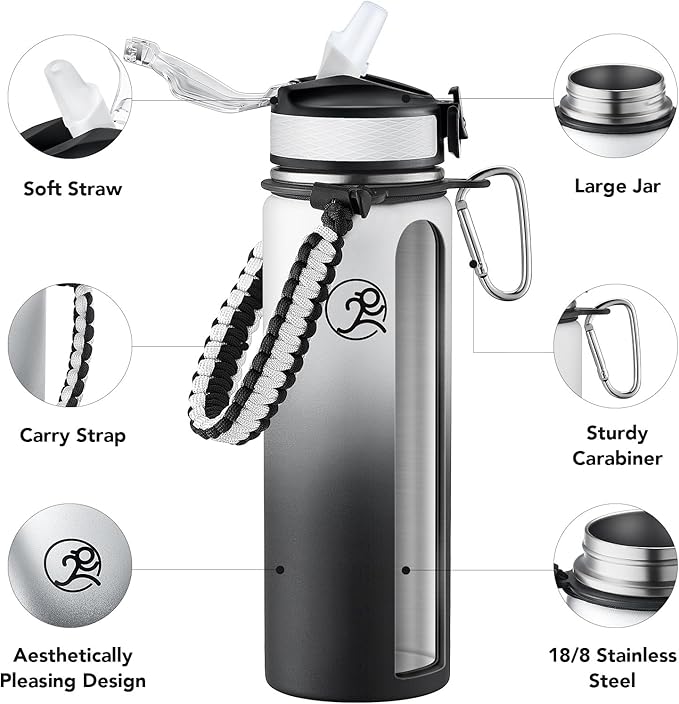 GOSWAG Insulated Sports Water Bottle, 24oz 2 Lids, Stainless Steel Water Bottles - Image 3
