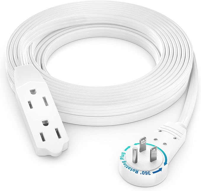 Maximm Cable 15 Ft 360° Rotating Flat Plug Extension Cord/Wire, 16 AWG Multi 3 by MaximmCable