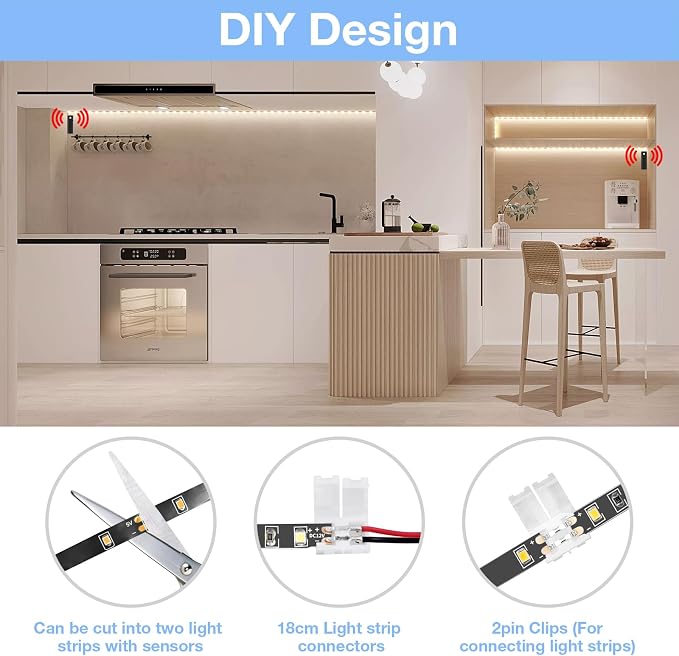 WOBANE Dual Motion Sensor Light Strip, Rechargeable 16.4ft LED Lighting - Image 3