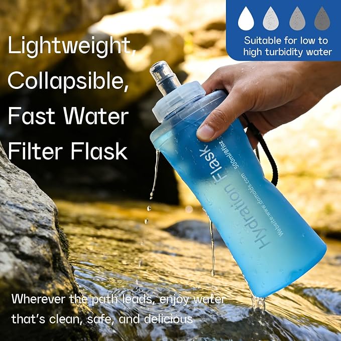GUYI 500ml Collapsible Water Filter Bottle, Removes Impurities, BPA Free - Image 3