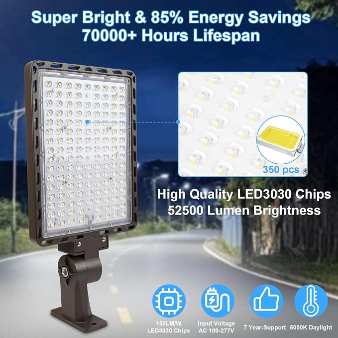 350W LED Parking Lot Light Outdoor:Arm Mount 52500LM Super Bright Dusk to Dawn - Image 4