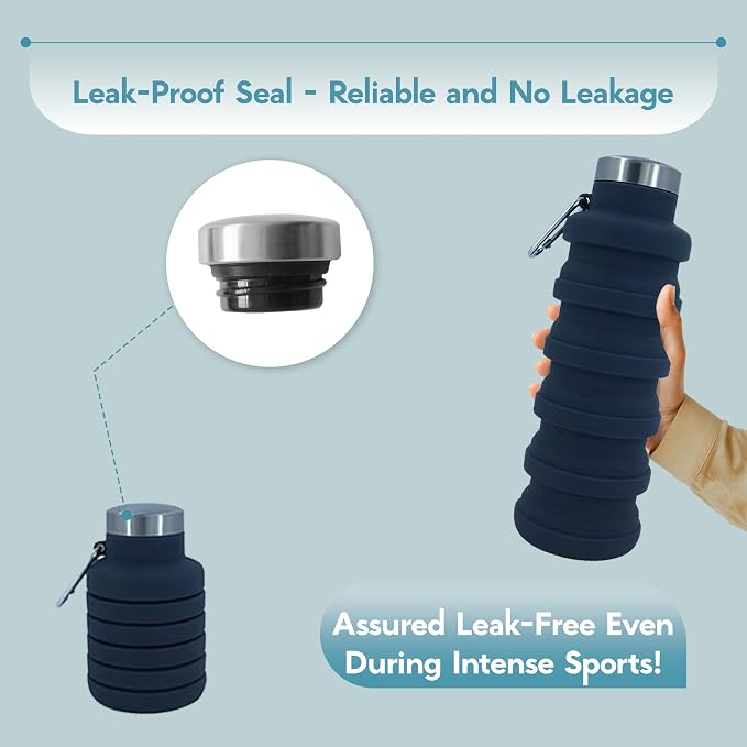 Collapsible Water Bottles 24oz, Odorless BPA-Free Silicone, Leak-Proof Foldable - Image 3