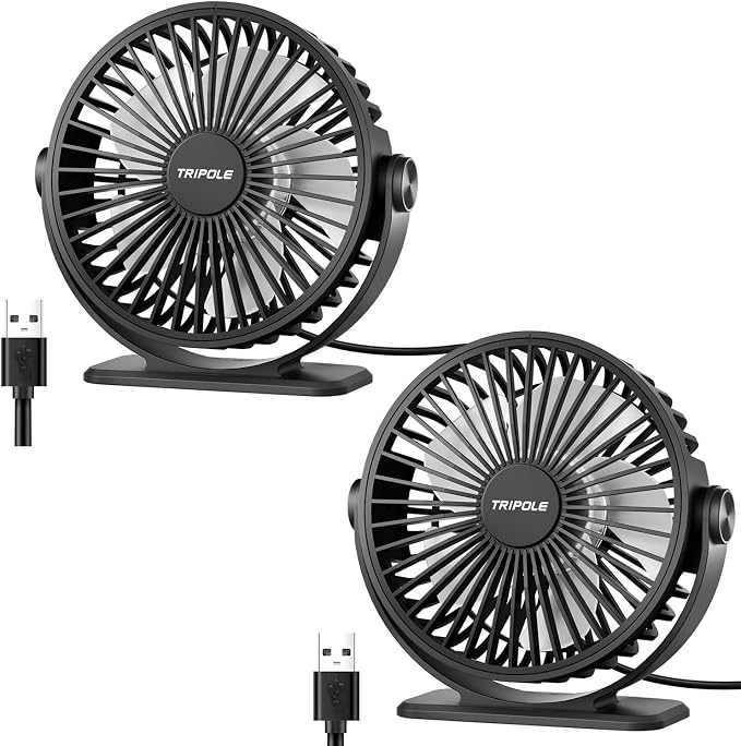 TriPole Desk Fan 2 Pack Black USB Powered Small Portable Fan, 3 Speeds by TriPole