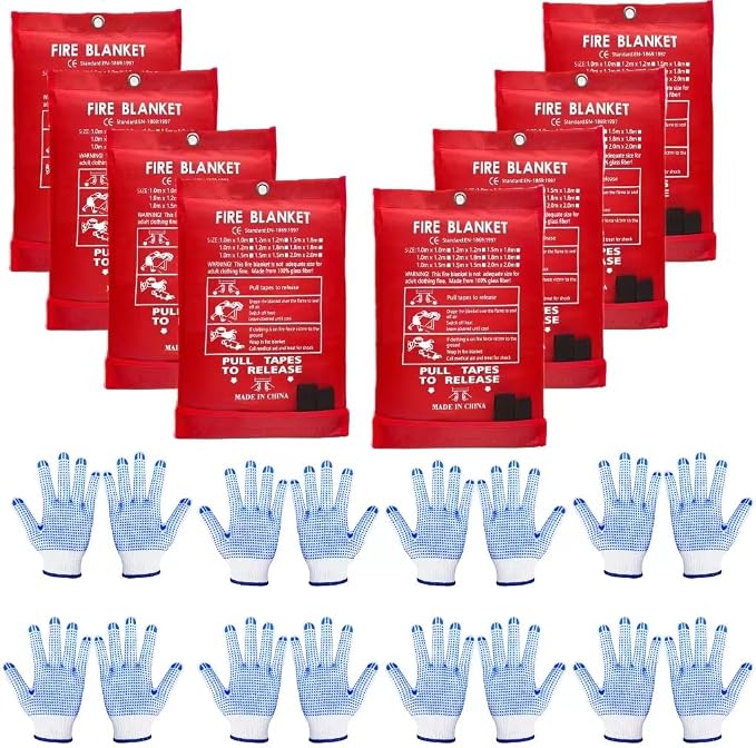 Blankets 8 Packs with Gloves. High Heat-Resistant fire Blankets by SACXFMC