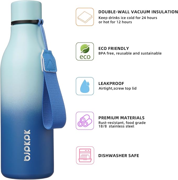 BJPKPK Insulated Water Bottles, 18 oz Stainless Steel Metal Water Bottle - Image 2