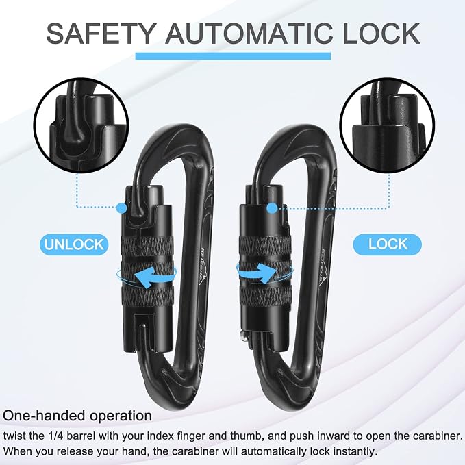 BEIFENG Heavy Duty Lightweight Locking Carabiner Clips D Ring - Image 4