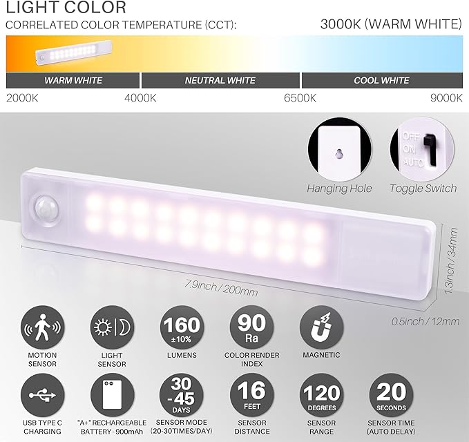 STAR-SPANGLED Under Cabinet Lighting Rechargeable, 8 inch Motion Sensor Lights - Image 2