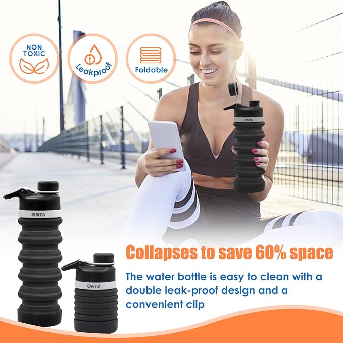 ONTA Collapsible BPA Free Silicone Water Bottle, 20oz - Image 2