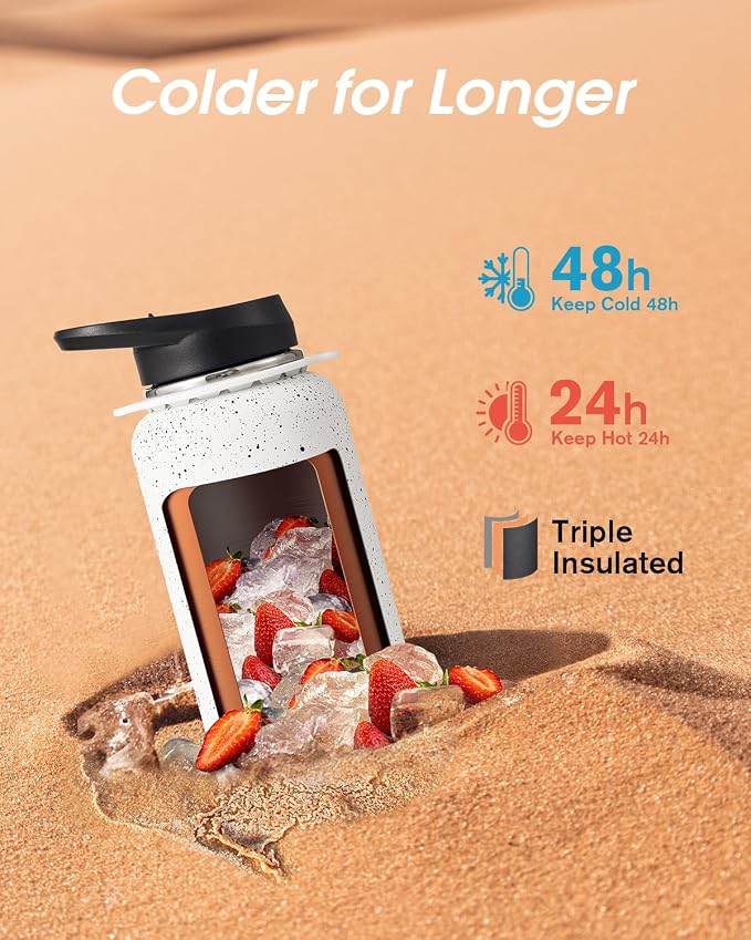 Coolflask Water Bottle with Straw, 32 oz Insulated Metal Water Flask with Straw - Image 2