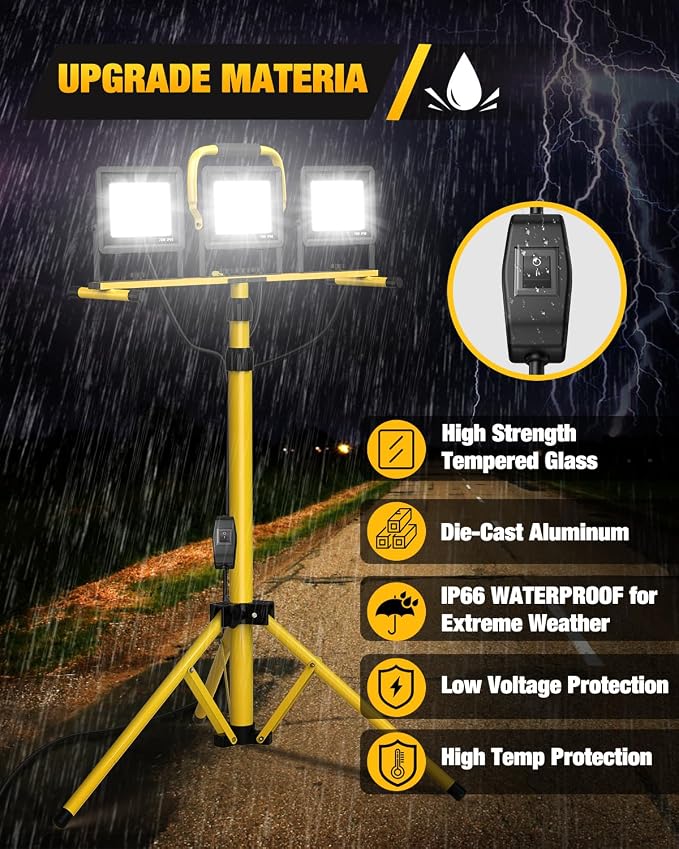 Upgraded LED Work Lights with Stand, 21000 Lumen, 3-Head Adjustable Work Light - Image 5