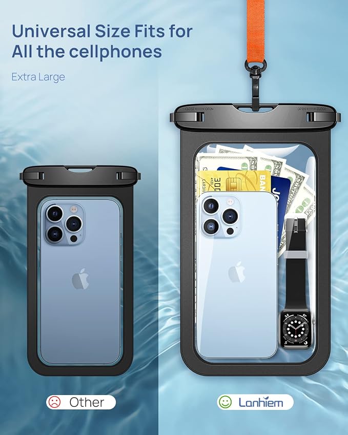 Lanhiem 10.5" Large Waterproof Phone Pouch, 2 Pack Universal IPX8 Waterproof - Image 2