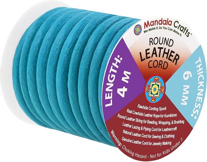 Mandala Crafts Round Genuine Teal Leather Cord by MandalaCrafts