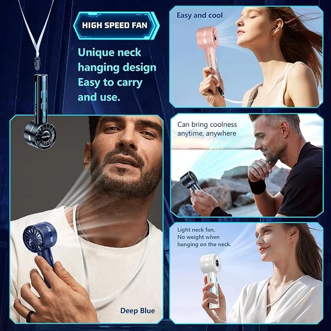 Portable High Speed Mini Handheld Fan, USB Rechargeable Neck Personal Mini Fan - Image 7