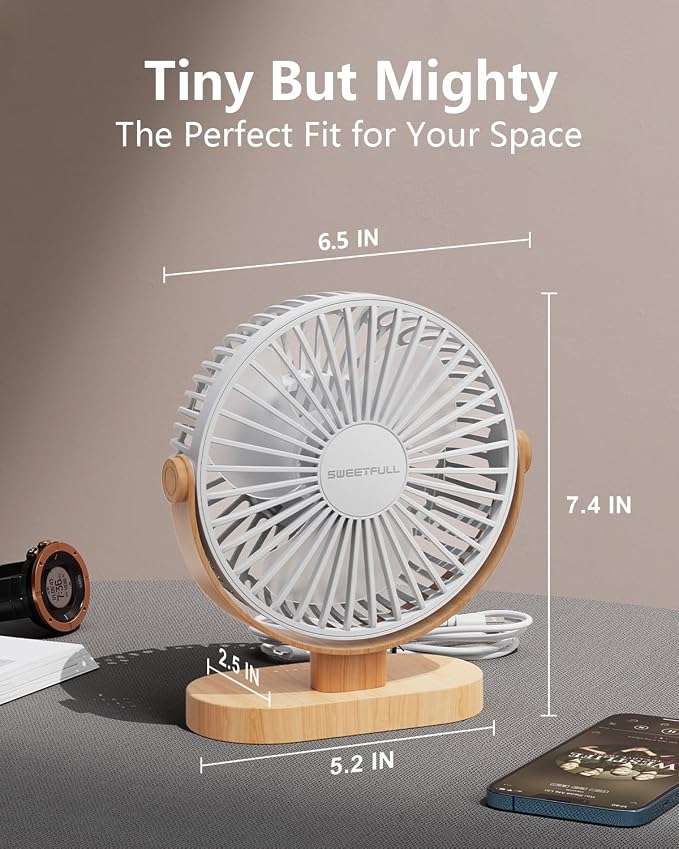 SWEETFULL Small USB Desk Fan 6.5 Inch, 3 Speeds Portable Personal Desktop Table - Image 3