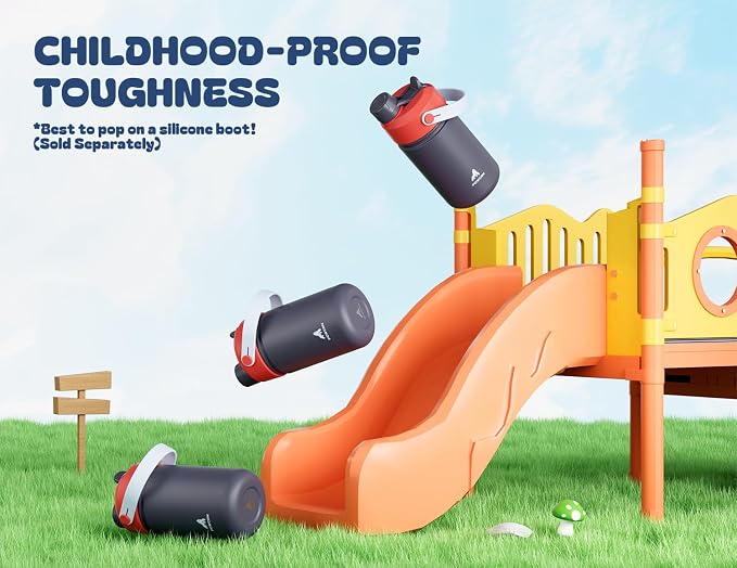 12 oz Kids Metal Water Bottle for Boys: 2-in-1 Straw Spout Lid, Spill-Proof - Image 6