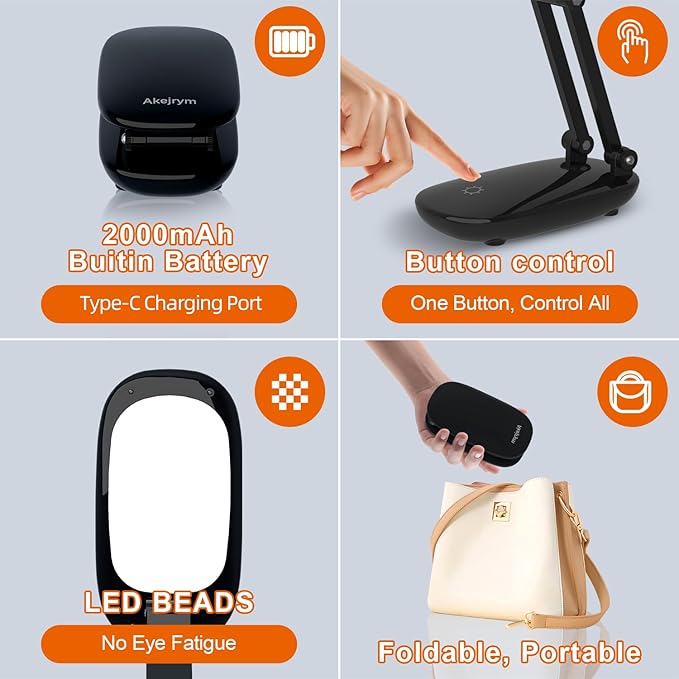 Akejrym LED Desk Lamp for Office Home & Battery Operated Lamp Rechargeable Lamp - Image 6